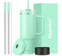 Vaso de 40 onzas con asa y popote, tapa 2 en 1, botella de agua de doble pared de acero inoxidable con aislamiento al vacío, regalo de vacaciones para mujeres y hombres, verde menta