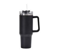 Vaso de 40 oz con asa, taza de café, taza térmica con pajita y asa, de acero inoxidable de doble pared, bebidas frías y calientes, vaso con pajita (negro, 40 oz)