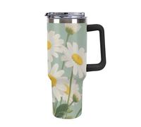 Vaso de 40 oz con asa y pajita - Taza de viaje de acero inoxidable con aislamiento floral Hello Sunshine, taza térmica de doble pared a prueba de fugas, compatible con portavasos de coche, botella d