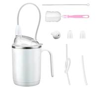 Vaso de 450 ml para adultos, vasos 3 en 1 para ancianos, vasos antiasfixia a prueba de derrames con tapa, 2 popotes, cepillo para popote, cepillo para tazas, vasos de acero inoxidable para disfagia