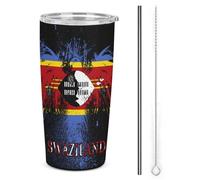 Vaso de acero inoxidable aislado de 20 oz con la bandera del pueblo de Suazilandia y águila americana, de doble pared al vacío, para viaje en coche con tapa con pajita, ideal para hombres y mujeres,