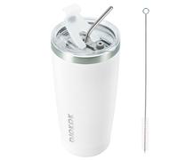 Vaso de acero inoxidable blanco BJPKPK con tapa y pajita, vaso t rmico aislado de 20 oz para bebidas fr as y calientes