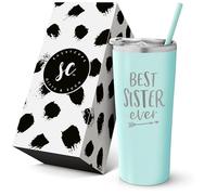 Vaso de acero inoxidable con aislamiento Best Sister Ever con tapa de cierre deslizante y popote, tazas aisladas para café, vino y viajes, tazas personalizadas y divertidas, regalos para hermana mayor