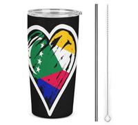 Vaso de acero inoxidable de 20 oz con aislamiento de corazón y bandera del pueblo comorense, de doble pared al vacío, para viaje en coche con tapa con pajita, ideal para hombres y mujeres, como regal