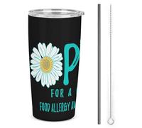 Vaso de acero inoxidable de 20 oz con aislamiento de flores "Hope for A Cure FoodAwareness", de doble pared, para viaje al vacío, con tapa con pajita, ideal para hombres y mujeres, como regalo de caf