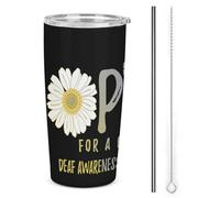 Vaso de acero inoxidable de 20 oz con aislamiento de flores y doble pared al vacío, ideal para viajes en coche y con tapa con pajita, ideal para hombres y mujeres, con mensaje "Hope for A Cure" y con