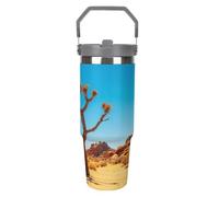 Vaso de acero inoxidable de 30 onzas con asa y tapa con pajilla, aislado al vacío para 12 horas de calor y frío, diseño cónico, se adapta a portavasos de coche, Joshua Tree National Parkprinting, taza