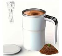 Vaso de acero inoxidable de 380 ml con pantalla LCD de temperatura y batería recargable, vaso magnético con tapa hermética para café, té, chocolate caliente (380 ml blanco)