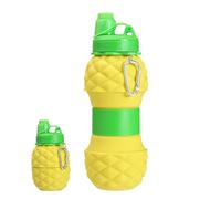 Vaso de agua plegable en forma de fruta, vaso plegable para llevar de viaje Botella plegable de silicona de piña, botellas de agua deportivas plegables de silicona con tapa