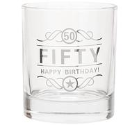 Vaso de alcohol para 50.º cumpleaños ‘Fifty. Happy Birthday!’, 350 ml, en caja de regalo