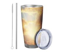 Vaso de amanecer con tapa, naturaleza, nube, cielo, paisaje, bonito arco iris, sol, artístico, naranja, gris, aislado, metal, no se derrama, escuela, universidad, guardería, sin tallo, doble pared, 20