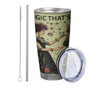 Vaso de bruja, paquete de 1 botella de experimento químico para mujer, diseño de hojas botánicas, color azul claro, aislado, acero inoxidable, inastillable, para viajes, piscina, al aire libre, coche