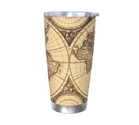 Vaso de café aislado de 20 onzas con tapa y pajita, vaso vintage con mapa del mundo antiguo, vaso de doble pared aislada al vacío, a prueba de derrames, taza de café de viaje, regalos para hombres y