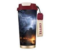 Vaso de café aislado personalizado único - Taza de viaje de acero inoxidable de 17 onzas, perfecta para bebidas calientes y frías, una noche de relámpagos y truenos, rojo