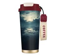 Vaso de café aislado personalizado único - Taza de viaje de acero inoxidable de 17 onzas, perfecta para bebidas calientes y frías, gris cielo rojo