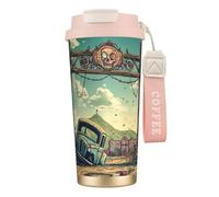 Vaso de café aislado personalizado único - Taza de viaje de acero inoxidable de 17 onzas, perfecta para bebidas calientes y frías, color rosa desierto del fin del mundo