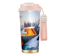 Vaso de café aislado personalizado único - Taza de viaje de acero inoxidable de 17 onzas, perfecta para bebidas calientes y frías, lago rojo alpino, rosa