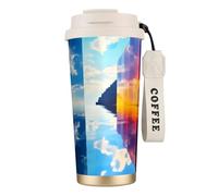 Vaso de café aislado personalizado único - Taza de viaje de acero inoxidable de 17 onzas, perfecta para bebidas calientes y frías, un palacio flotando en el cielo, blanco