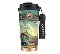 Vaso de café aislado personalizado único - Taza de viaje de acero inoxidable de 17 onzas, perfecta para bebidas calientes y frías, desierto del fin del mundo, negro