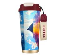 Vaso de café aislado personalizado único - Taza de viaje de acero inoxidable de 17 onzas, perfecta para bebidas calientes y frías, un palacio flotando en el cielo, rojo