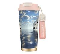 Vaso de café aislado personalizado único - Taza de viaje de acero inoxidable de 17 onzas, perfecta para bebidas calientes y frías, piscina concéntrica ilimitada, color rosa