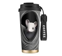 Vaso de café aislado personalizado único - Taza de viaje de acero inoxidable de 481.9 g, perfecta para bebidas calientes y frías, rata blanca negra