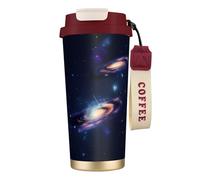 Vaso de café de acero inoxidable con estampado de galaxia en el universo, tapa de doble uso con pajita, elegante taza de viaje para oficina en casa