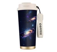 Vaso de café de acero inoxidable con estampado de galaxia en el universo, tapa de doble uso con pajita, elegante taza de viaje para oficina en casa
