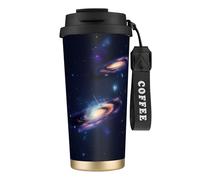 Vaso de café de acero inoxidable con estampado de galaxia en el universo, tapa de doble uso con pajita, elegante taza de viaje para oficina en casa