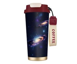 Vaso de café de acero inoxidable con estampado de galaxia en el universo, tapa de doble uso con pajita, elegante taza de viaje para oficina en casa