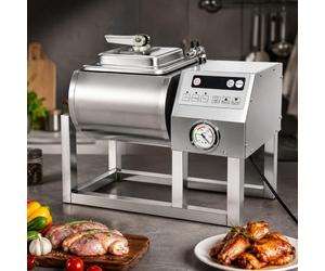 Vaso de carne al vacío comercial de 18 L, mezclador de carne de acero inoxidable con control de 3 velocidades y medidor para preparar pollo frito para llevar en cocinas profesionales