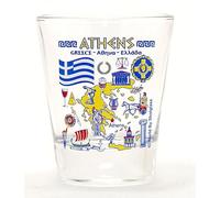 Vaso de chupito con collage de monumentos e iconos de Atenas Grecia