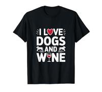 Vaso de corazón con Texto I Love Dogs and Wine Camiseta gráfica económica, Hombre, Negro, M