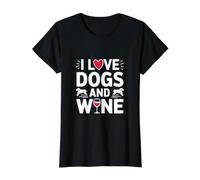 Vaso de corazón con Texto I Love Dogs and Wine Camiseta gráfica económica, Mujer, Negro, L