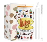 Vaso de cristal con pajita y tapa, de Gilmore girls merch de cristal con tapa y pajita, juego completo e impresión a doble cara, vaso de cristal para niñas, adolescentes, fans, regalo, café, zumo de