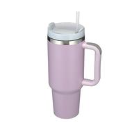 Vaso de doble pared de acero inoxidable con aislamiento al vacío, 1200 ml, vaso con asa, pajita aislada, taza de café, taza de viaje, taza térmica para bebidas calientes frías (morado)