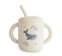 Vaso de entrenamiento y pajita mushie 100 % silicona para ni os peque os | A partir de 6 meses (ballenas)