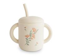 Vaso de entrenamiento y pajita mushie 100 % silicona para ni os peque os | A partir de 6 meses (Flores rosas)