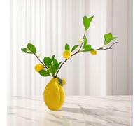 Vaso de Flores de Limón, Vaso Decorativo de Cerámica con Forma de Limón Amarillo para Centrotavola, Soggiorno, Oficina, 12 x 15 cm