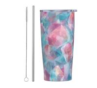 Vaso de fragmentos de cristal pastel con tapa y popote, 20 onzas, taza de café helado aislada al vacío, taza de viaje reutilizable, botella de agua de acero inoxidable