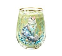 Vaso De Gato 400ml Vaso Sin Tallo Transparente de Vidrio con Borde Dorado