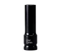 Vaso de impacto profundo de 1/2 pulgada, 12 mm, 6 puntas, métrico, acero CR-V, fosfatado en negro, resistente a la corrosión, para herramientas manuales y de impacto de uso ligero a medio.
