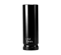 Vaso de impacto profundo de 1/2 pulgada, 19 mm, 6 puntas, métrico, acero CR-V, fosfatado en negro, resistente a la corrosión, para herramientas manuales y de impacto de uso ligero a medio.