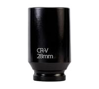 Vaso de impacto profundo de 1/2 pulgada, 28 mm, 6 puntas, métrico, acero CR-V fosfatado en negro para prevención de la corrosión, para herramientas manuales y de impacto de uso ligero a medio.