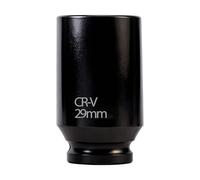 Vaso de impacto profundo de 1/2 pulgada, 29 mm, 6 puntas, métrico, acero CR-V, fosfatado en negro, resistente a la corrosión, para herramientas manuales y de impacto de uso ligero a medio.