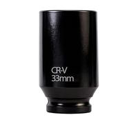 Vaso de impacto profundo de 1/2 pulgada, 33 mm, 6 puntas, métrico, acero CR-V fosfatado en negro para prevenir la corrosión, para herramientas manuales y de impacto de uso ligero a medio.