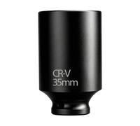 Vaso de impacto profundo de 1/2 pulgada, 35 mm, 6 puntas, métrico, acero CR-V, fosfatado en negro, resistente a la corrosión, para herramientas manuales y de impacto de uso ligero a medio.