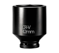 Vaso de impacto profundo de 1/2 pulgada, 42 mm, 6 puntas, métrico, acero CR-V fosfatado en negro para prevenir la corrosión, para herramientas manuales y de impacto de uso ligero a medio.