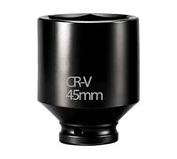Vaso de impacto profundo de 1/2 pulgada, 45 mm, 6 puntas, métrico, acero CR-V, fosfatado en negro, resistente a la corrosión, para herramientas manuales y de impacto de uso ligero a medio.