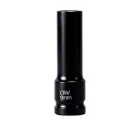 Vaso de impacto profundo de 1/2 pulgada, 9 mm, 6 puntas, métrico, acero CR-V, fosfatado en negro, resistente a la corrosión, para herramientas manuales y de impacto de uso ligero a medio.